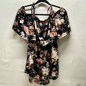 Siren Lily Maternity Blouse Women's Large Black Floral Off Shoulder Summer Top
